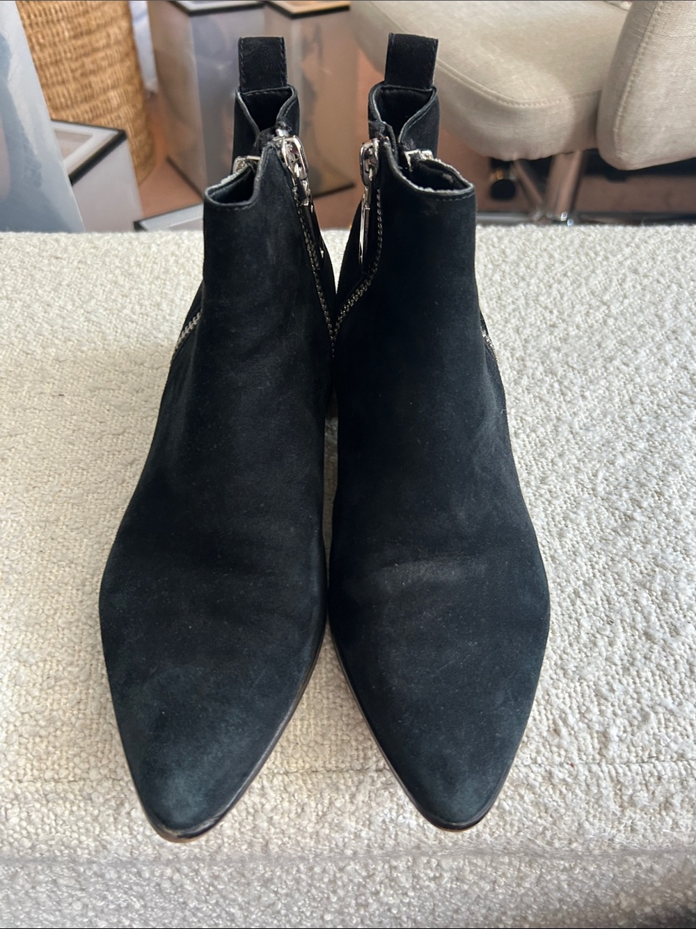 Dolce Vita Black Suede Pointed-Toe Ankle Booties with Side Zipper